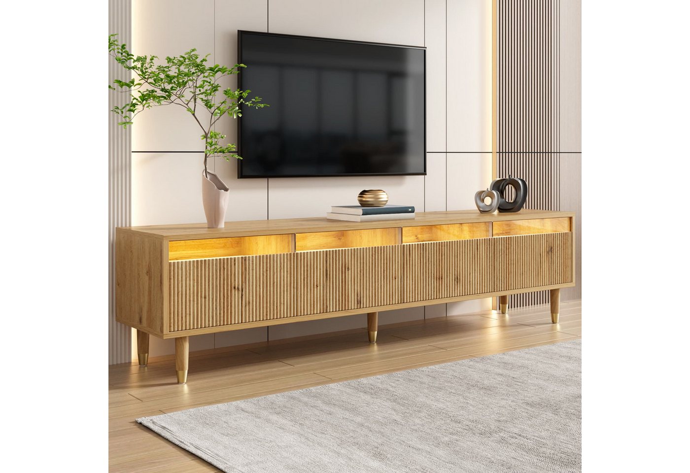 autolock Lowboard TV-Schrank mit LED-Leuchten für Fernseher bis 75 Zoll (178 x 35 x 45 cm), TV-Board Fernsehschrank Kommode für Wohnzimmer Schlafzimmer von autolock