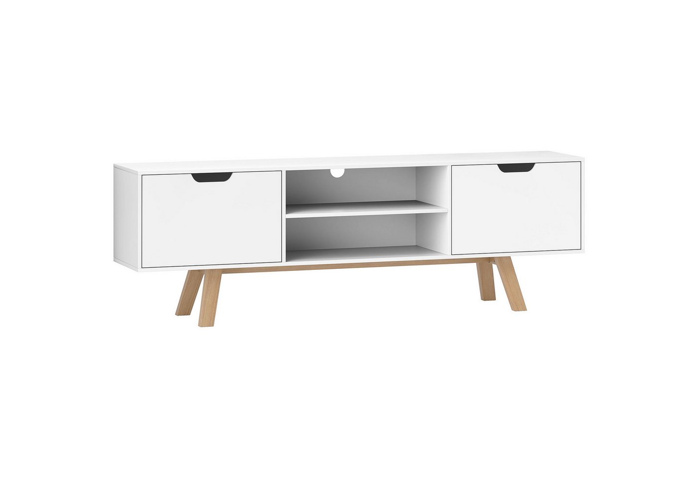 autolock Lowboard TV-Schrank mit Massivholzbeinen für Fernseher bis zu 65 Zoll (mit 2 Schränken und 2 Regalebenen), Fernsehtisch Fernsehschrank für Wohnzimmer 150 x 39 x 50 cm von autolock