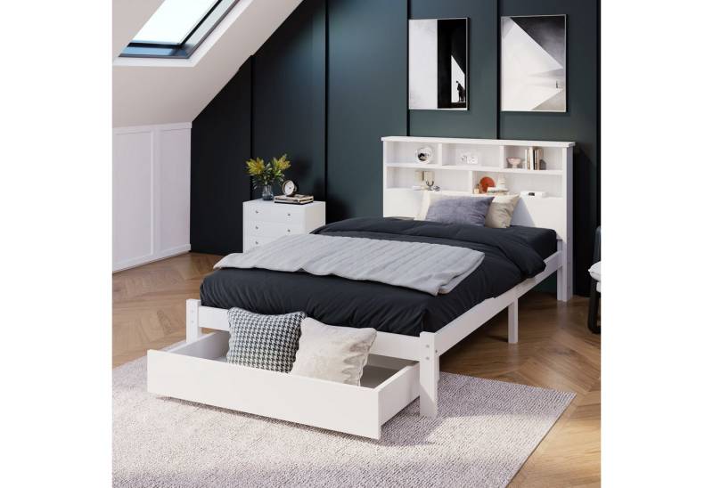 autolock Massivholzbett Kiefer Einzelbett Doppelbett mit Schubladen, Lattenrost, Bücherregal (90x200cm Bettgestell Keine Matratze), für Erwachsene, Jugendliche und Kinder von autolock
