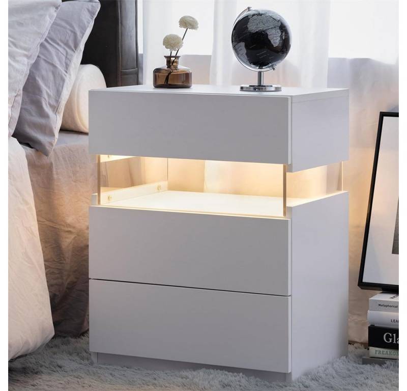 autolock Nachtkonsole LED Nightstands 3 Drawer Dresser for Bedroom End Table with Acrylic, Board LED Bedside Tables for Bedroom Living Room Bedside Furniture von autolock