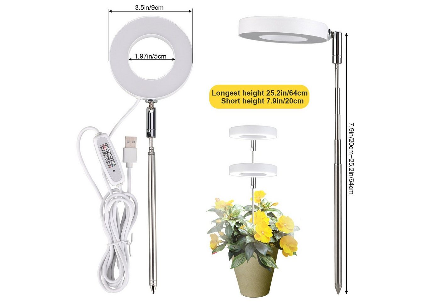 autolock Pflanzenlampe Pflanzenlampe LED,Pflanzenlampe Led Vollspektrum,Höhenverstellbares, 20 LEDs Pflanzenlicht mit Zeitschaltuhr 2/4/8 Std von autolock