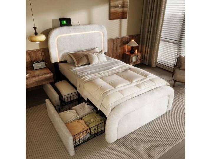 autolock Polsterbett Bettgestell mit USB Typ C Ladefunktion LED-Beleuchtung, 2 Schubladen, Einzelbett Polsterbett 90x200cm autolock Polsterbett Bettgestell mit USB Typ C Ladefunktion LED-Beleuchtung, 2 Schubladen, Einzelbett Polsterbett 90x200cm von autolock