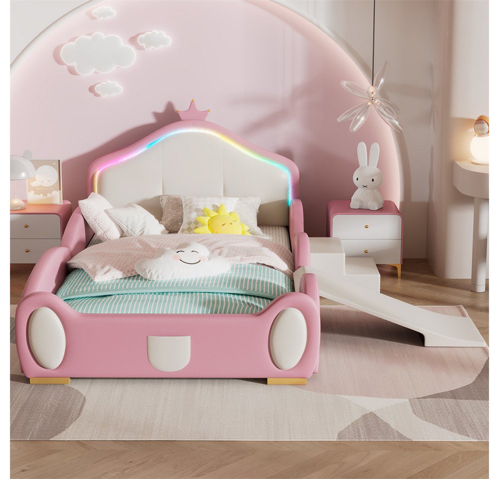autolock Polsterbett Crown Cartoon Bett mit mehrfarbigem Multi-Mode-LED-Streifen, , Polsterbett, Kinderbett mit kleiner Rutsche und Treppe autolock Polsterbett Crown Cartoon Bett mit mehrfarbigem Multi-Mode-LED-Streifen, , Polsterbett, Kinderbett mit kleiner Rutsche und Treppe von autolock