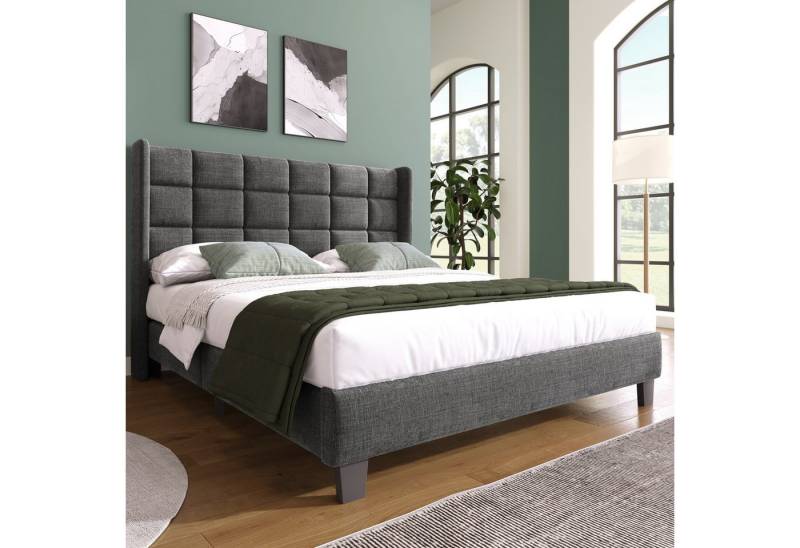 autolock Polsterbett Doppelbett Einzelbett mit seinem gepolstertes Kopfteil, Lattenrost (140x200 cm Ohne Matratze), Bettgestell mittelfest für Jugendliche, Kinder & Erwachsene, Leinen von autolock