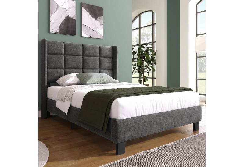 autolock Polsterbett Doppelbett Einzelbett mit seinem gepolstertes Kopfteil, Lattenrost (90x200 cm Ohne Matratze), Bettgestell mittelfest für Jugendliche, Kinder & Erwachsene, Leinen von autolock