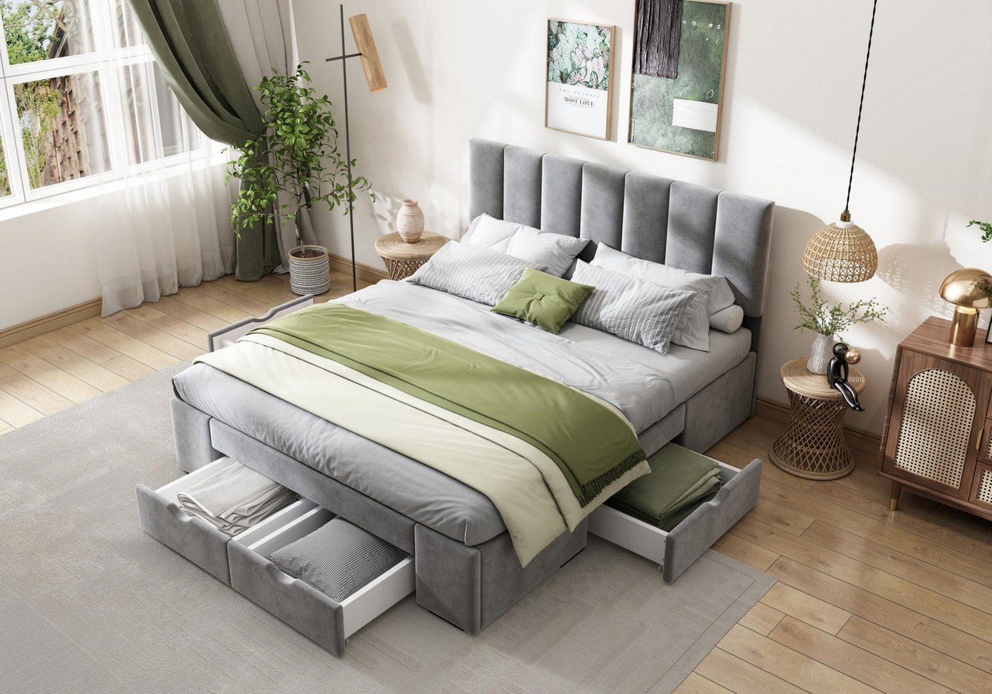 autolock Polsterbett Einzelbett Doppelbett Stauraumbett Verstellbare Kopfteilhöhe (140 * 200 cm, Ohne Matratze), Continentalbett Bettgestell für Jugendliche, Kinder & Erwachsene, Samt von autolock