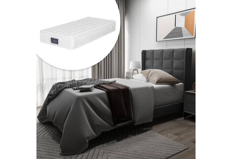 autolock Polsterbett Einzelbett mit H3 Federkernmatratze, gepolstertes Kopfteil, Lattenrost (90x200cm), Leinen Jugendbett Kinderbett für Schlafzimmer & Kinderzimmer von autolock
