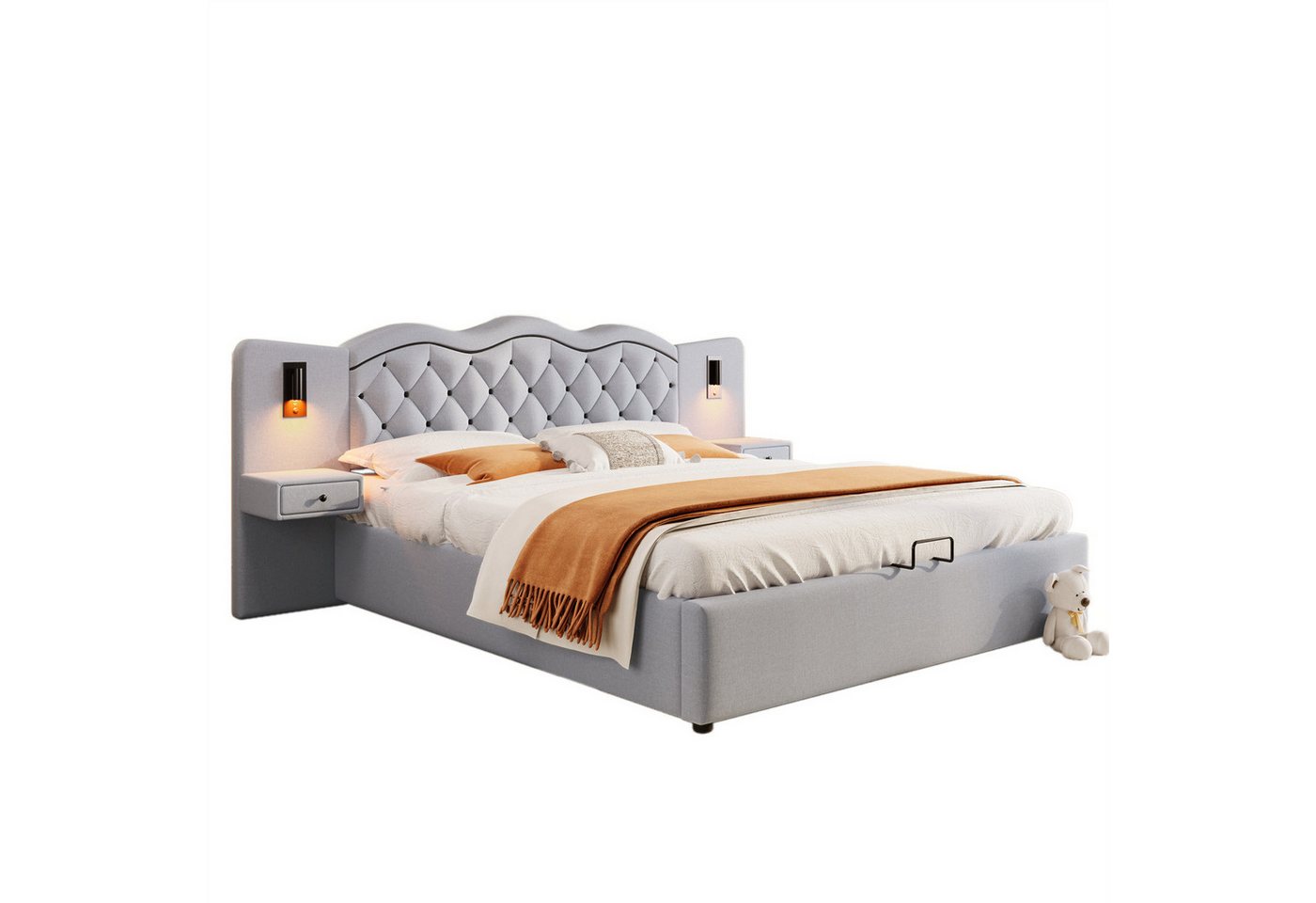 autolock Polsterbett Polsterbett, USB-Anschluss, zwei Nachttischlampen, Grau autolock Polsterbett Polsterbett, USB-Anschluss, zwei Nachttischlampen, Grau von autolock