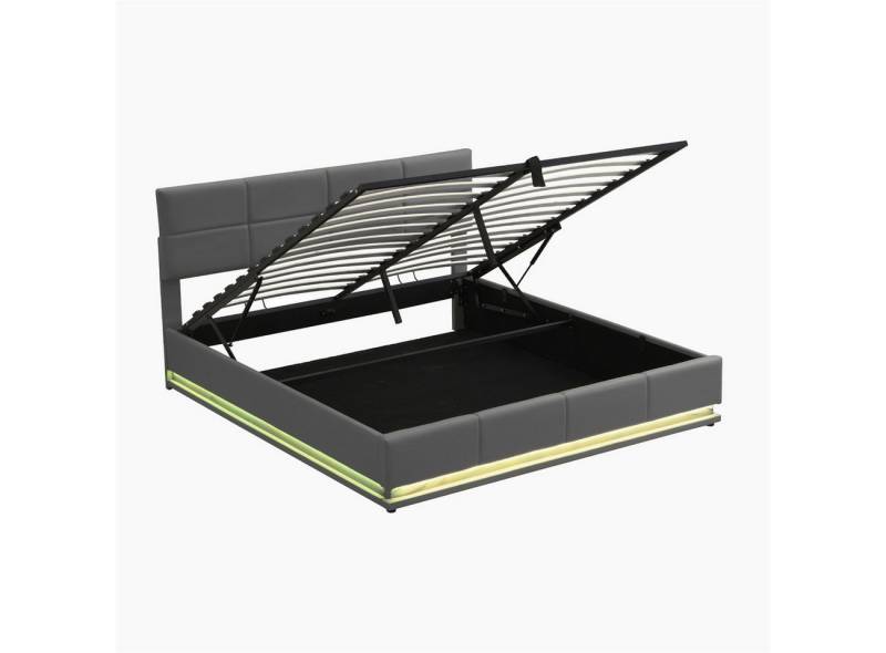 autolock Polsterbett Polsterbett,180x200 cm,Doppelbett Jugendbett mit LED Beleuchtung, Hydraulisch anhebbarer Stauraum,Bettkasten,Lattenrost aus Kunstleder von autolock
