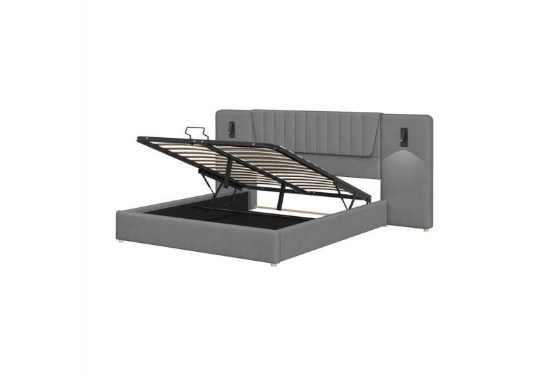 autolock Polsterbett Polsterbett,Doppelbett,Hydraulisch Stauraumbett,mit USB Ladeanschluss, mit extralanger Rückenlehne,Leselampe mit verstellbarer Richtung von autolock