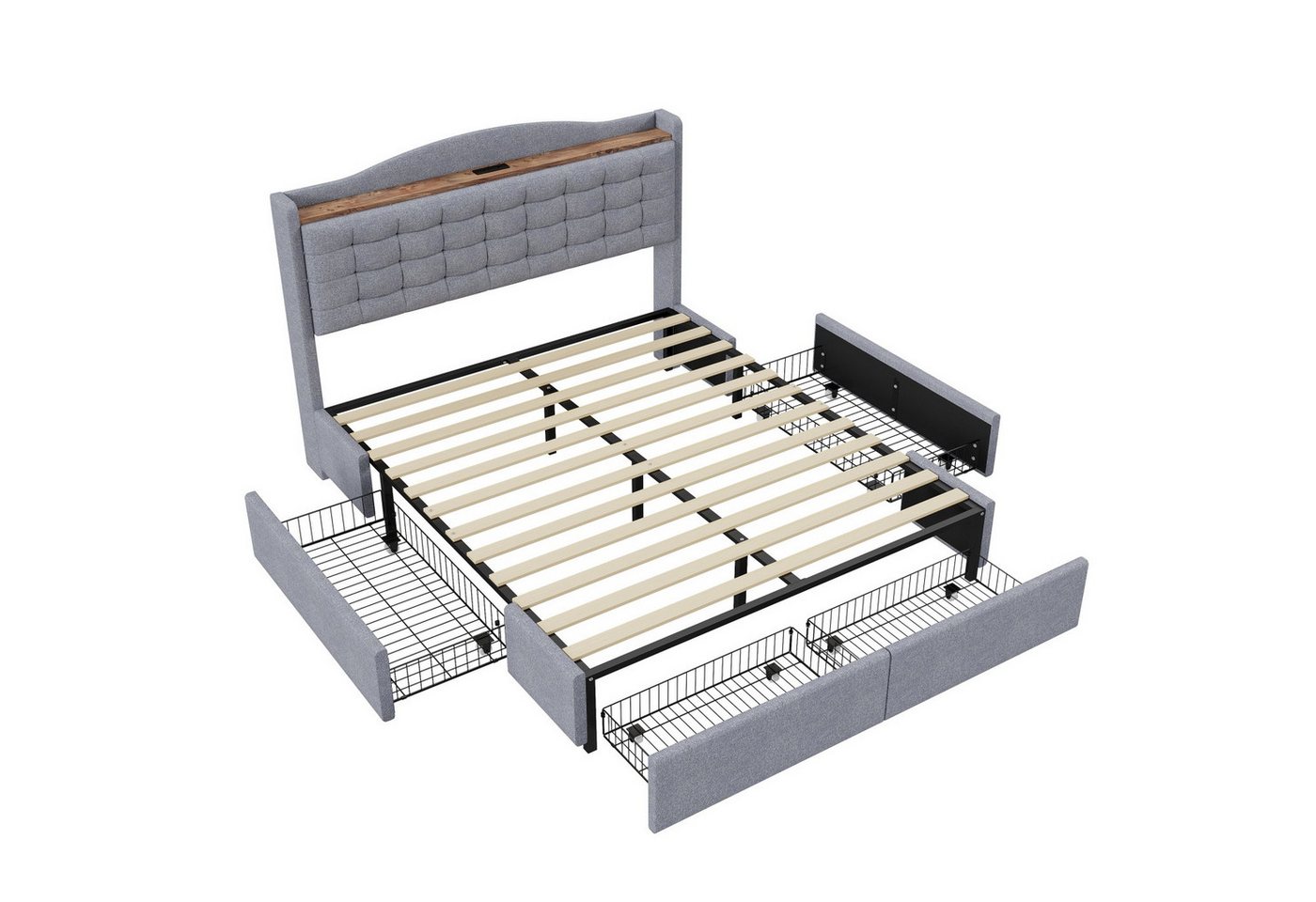 autolock Polsterbett Polsterbett 140*200cm,Nachttisch mit USB-Ladeanschluss und Ablage, Hausbbett,Leinenstoff Grau,Doppelflachbett mit 4 Schubladen autolock Polsterbett Polsterbett 140*200cm,Nachttisch mit USB-Ladeanschluss und Ablage, Hausbbett,Leinenstoff Grau,Doppelflachbett mit 4 Schubladen von autolock