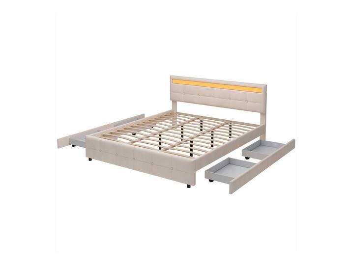 autolock Polsterbett Polsterbett 180 x 200 cm,Hautfreundliches Doppelbett aus Samtstoff, Stauraumbett mit Lattenrost und Rückenlehne, 4 Schubladen von autolock