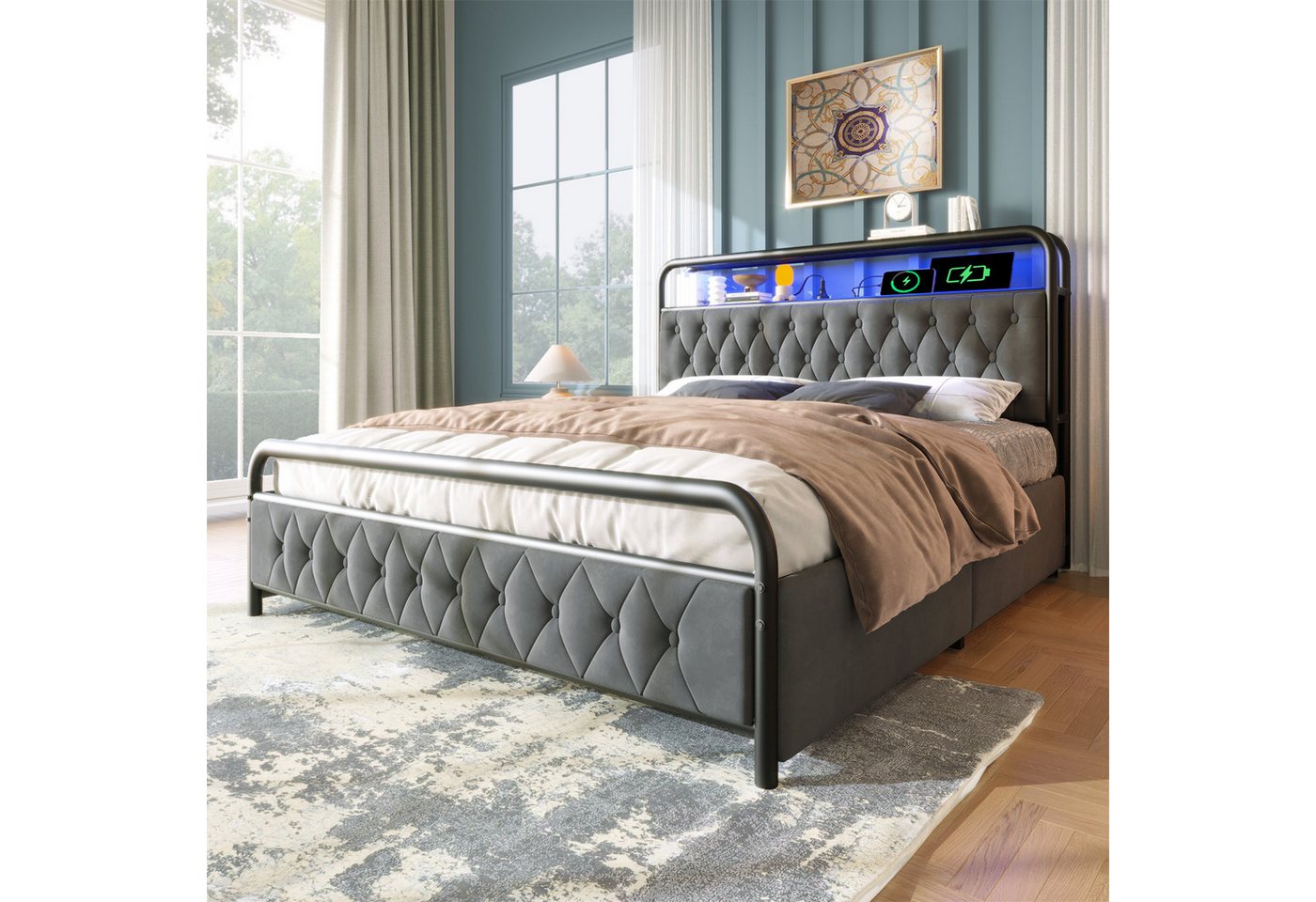 autolock Polsterbett Polsterbett Doppelbett mit aufladen USB Type C von autolock