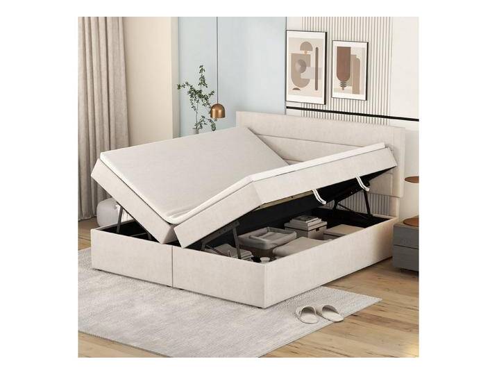 autolock Polsterbett hydraulisches Doppelbett mit Lattenrost aus Metallrahmen & Stauraum (140×200 cm), Bettgestell Stauraumbett Beidseitig zu öffnen, Leinen von autolock