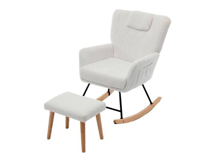 autolock Schaukelstuhl Relaxsessel Gepolsterter Ergonomisch mit Fußhocker, Gummiholzrahmen, Stuhl der um 30 Grad schaukeln kann für Wohn- und Schlafzimmer von autolock