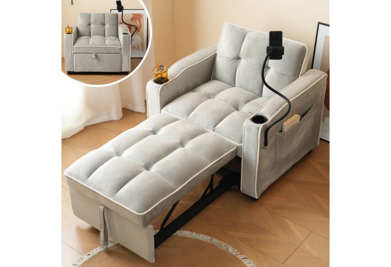 autolock Schlafsofa 3-in-1 Ausziehbares Einzel-Schlafsofa mit Getränkehaltern, Handyhalter, Sessel Sofa-Liegestuhl Schlafstuhl perfekt für kleine Räume von autolock