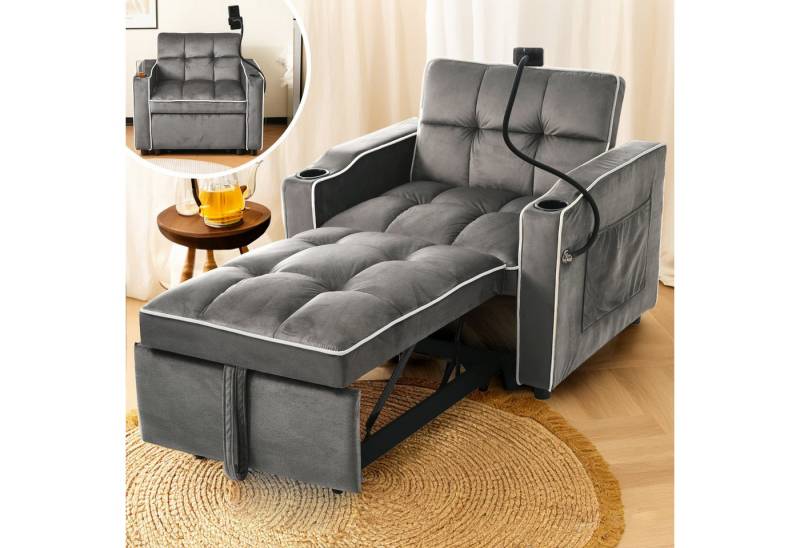 autolock Schlafsofa 3-in-1 Ausziehbares Einzel-Schlafsofa mit Getränkehaltern, Handyhalter, Sessel Sofa-Liegestuhl Schlafstuhl perfekt für kleine Räume von autolock