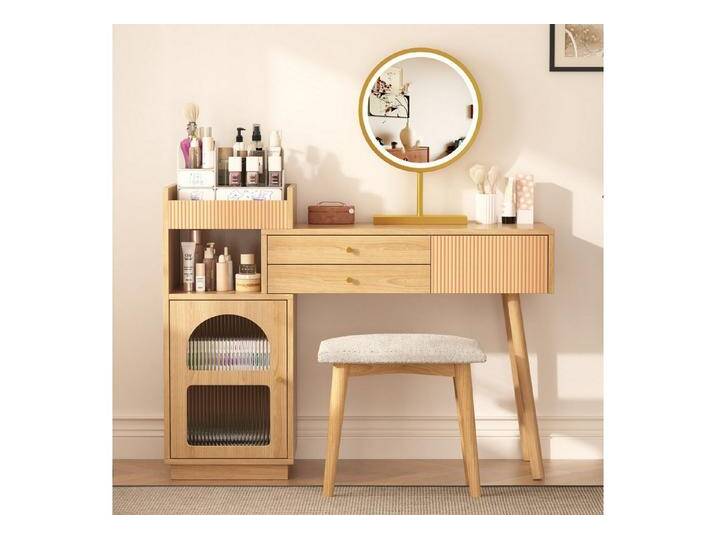 autolock Schminktisch Schminktisch Kosmetiktisch mit LED-Spiegel & 3-Farbiger Beleuchtung (120×40×90 cm ohne Hocker) von autolock