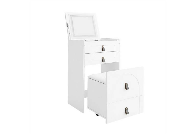 autolock Schminktisch Schminktisch mit Hocker,Multifunktionaler Aufbewahrungshocker, Nachttisch mit Spiegel und LED-Beleuchtung,mit 3 Schubladen von autolock