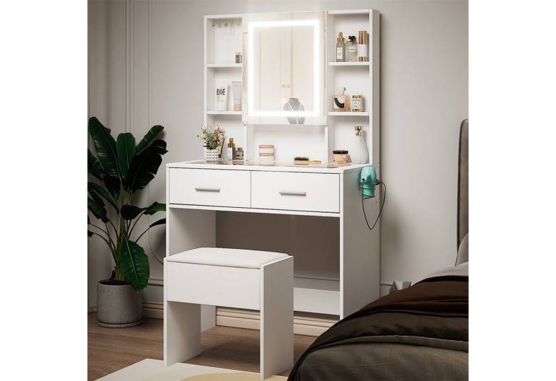 autolock Schminktisch Schminktisch mit LED-Beleuchtung, 3 Farben, 2 Schubladen, weiß von autolock