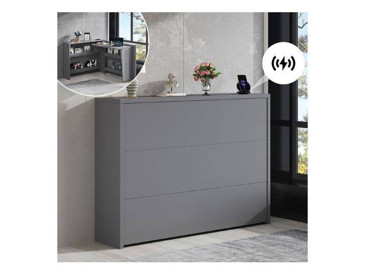 autolock Schreibtisch Faltbarer Schreibtisch Sideboard mit Rollen & Wireless Charger (115×27×93 cm), Hochglanz 2-in-1 Arbeitsplatz mit Anti-Kipp für kleine Wohnungen von autolock