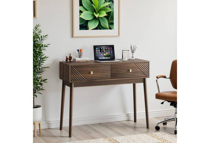 autolock Schreibtisch Konsolentisch Mid-Century Modern Retro-Empfangstisch mit Schubladen (100 × 35 × 80 cm), Frisiertisch Sofatisch für Wohnzimmer Foyer und Flur, Walnuss von autolock