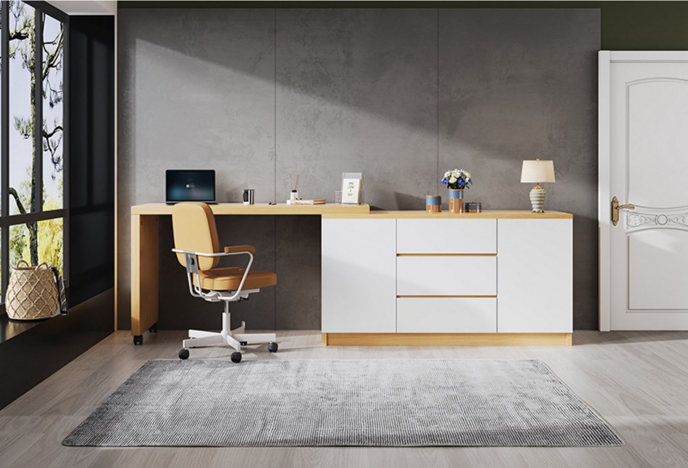autolock Schreibtisch Sideboard Schreibtisch mit drehbare Tischplatte feststellbare Rollen (4 cm dickere Tischplatte), Multifunktionales Eckschreibtisch Faltbarer Schreibtisch von autolock