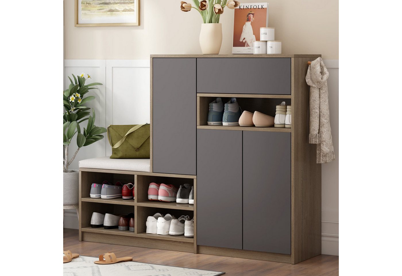 autolock Schuhschrank 2-in-1 Schuhaufbewahrungsbank mit Sitzpolster, verstellbare Regale (Schuhregal B140 × T35 × H110 cm) multifunktionales Schuhbank Schuhschrank für Flur Diele von autolock