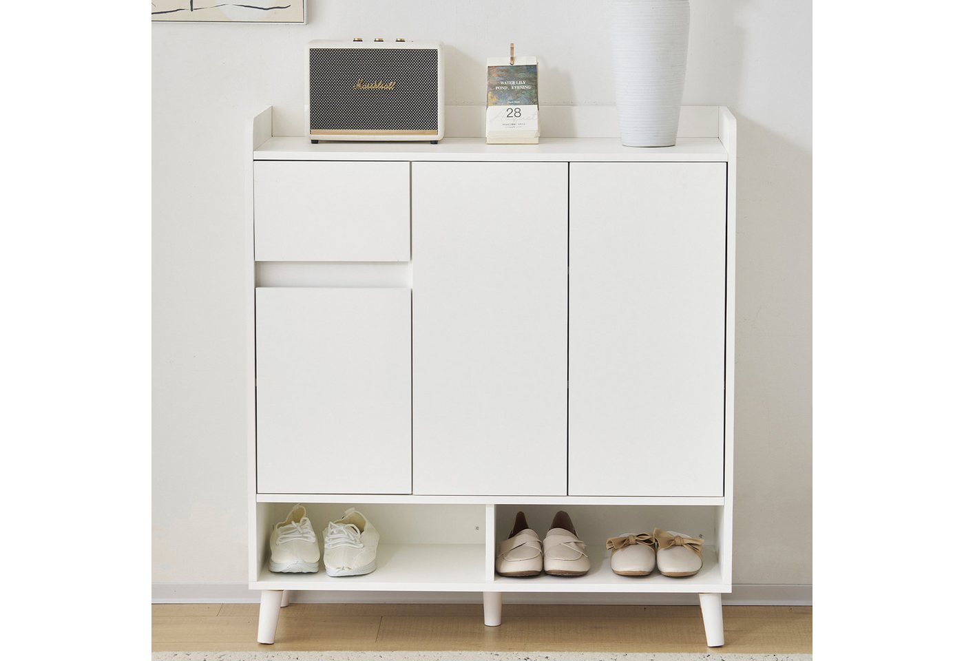 autolock Schuhschrank 3-in-1 Funktionalität Kommode, Sideboard & Schuhschrank in einem (verstellbaren Fächern, Breite 90cm) Schuhregal mit Massivholz füßen für Flur Eingangsbereich von autolock