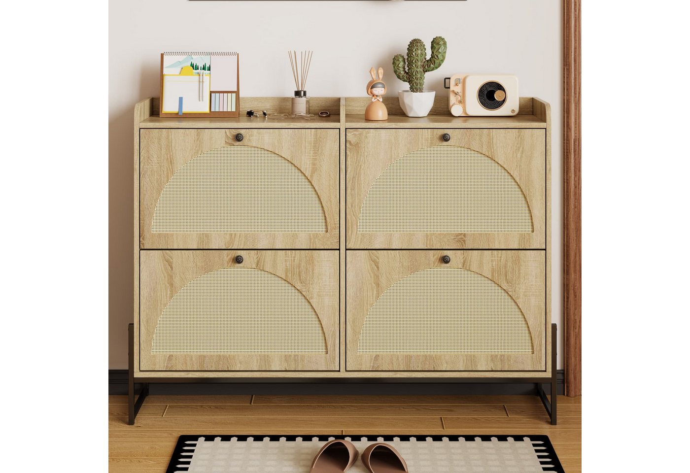 autolock Schuhschrank Schuhkipper Schuhkommode mit 4 Klappen Verstellbare Trennwände (118 x 25 x 91,5 cm) Schuhmöbel schmaler, Schuhschrank Schuhregal für Flur, Diele von autolock