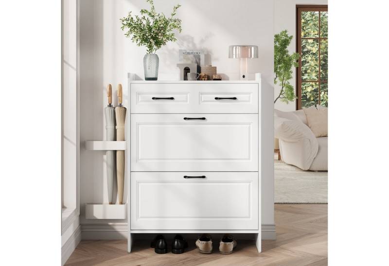 autolock Schuhschrank Schuhkipper Schuhregal Schuhschränke mit 4 Fächern und 1 Schublade (80 x 34 x 107,5 cm) Klappschuhschrank Schuhhochschränke für Flur Eingangsbereich, weiß von autolock