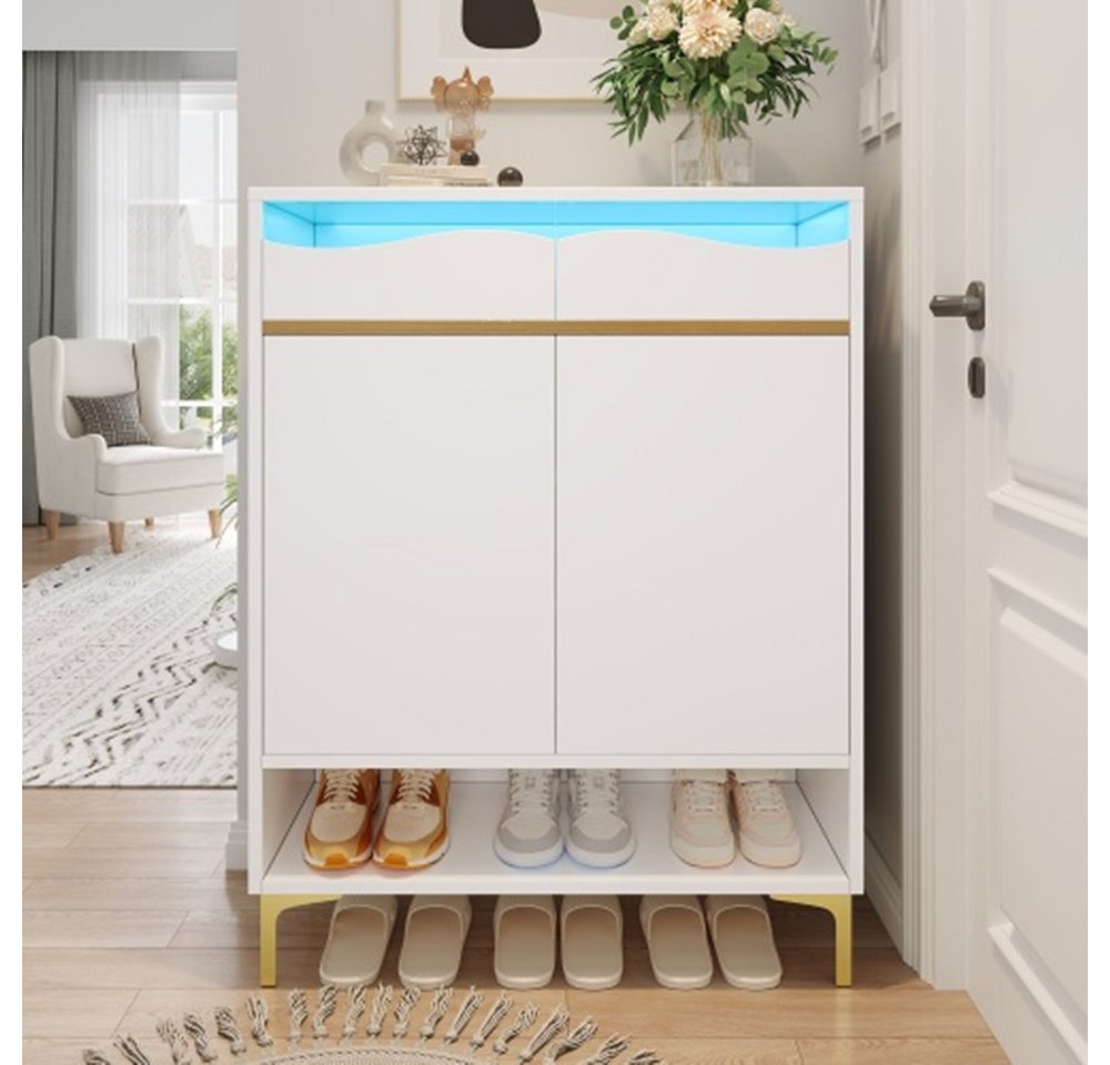 autolock Schuhschrank Schuhschrank mit LED 16 Farben, Schuhregal Platzsparender Flurschrank mit Schubladen,Beleuchtung für Flur,80×35×105 cm von autolock