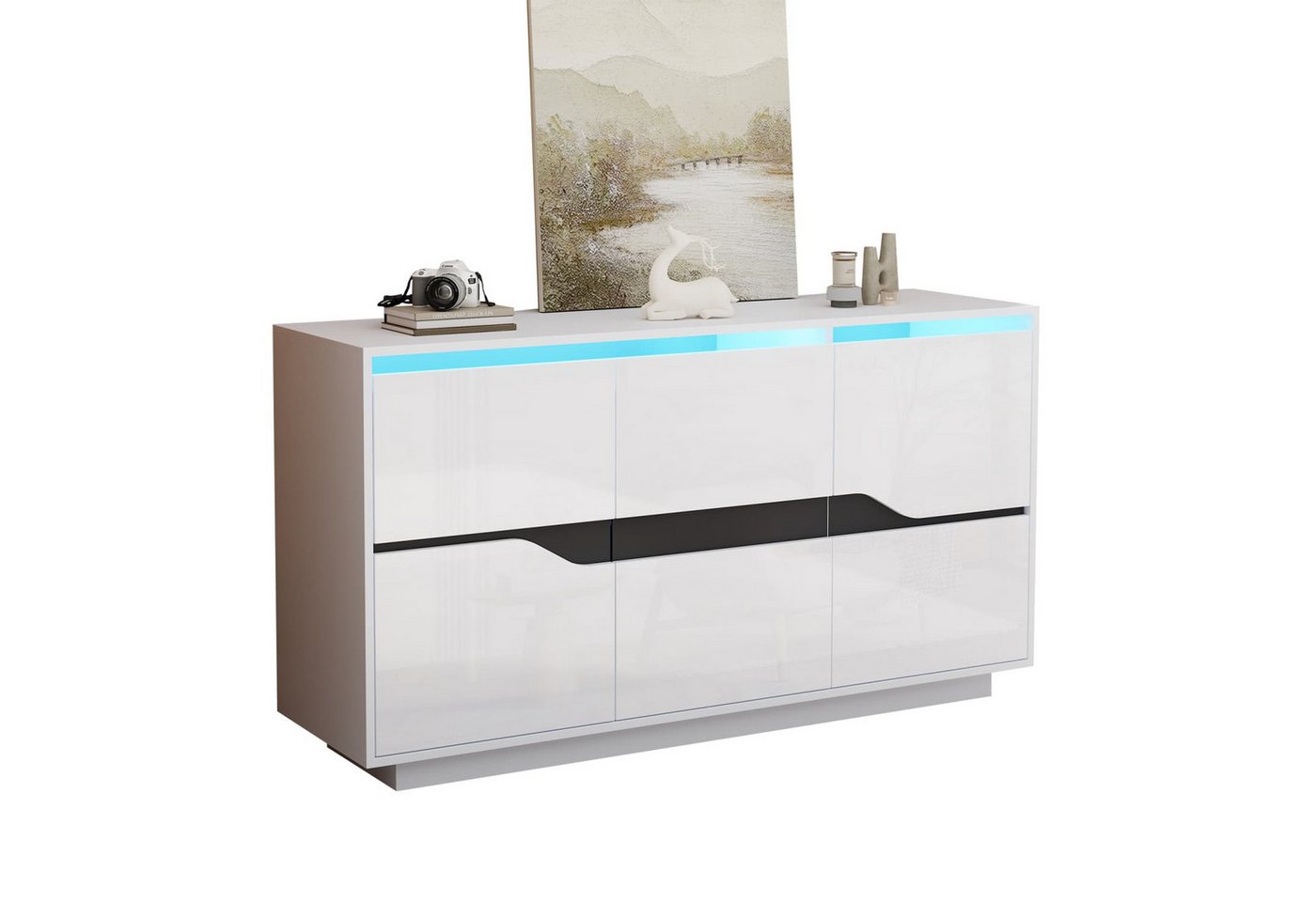 autolock Sideboard Anrichte,Sideboards mit 3 Türen,vielseitig einsetzbar Kommode mit LED, Beistellschrank mit verstellbaren Trennwänden,breite Schließfächer von autolock