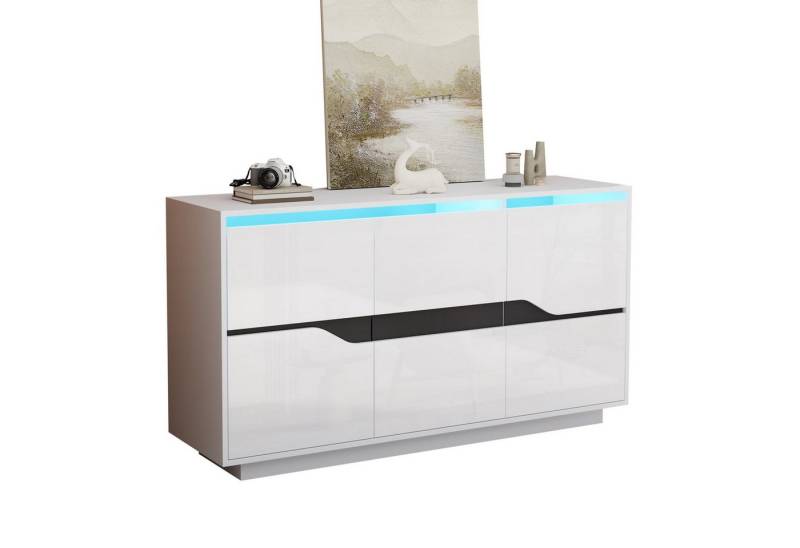 autolock Sideboard Anrichte,Sideboards mit 3 Türen,vielseitig einsetzbar Kommode mit LED, Beistellschrank mit verstellbaren Trennwänden,breite Schließfächer von autolock