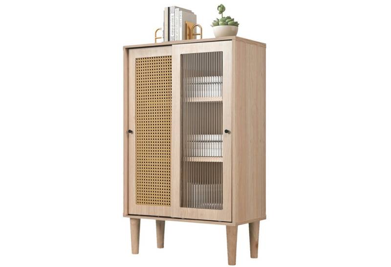 autolock Sideboard Anrichte Küchenschränke mit Polyrattan und Schiebetüren aus Glas (60 x 40 x 100 cm), Aufbewahrungsschrank für Wohnzimmer & Schlafzimmer von autolock