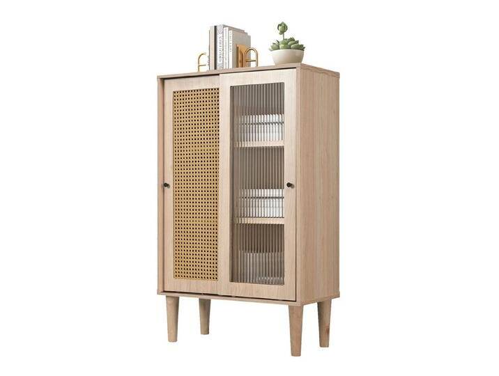 autolock Sideboard Anrichte Küchenschränke mit Polyrattan und Schiebetüren aus Glas (60 x 40 x 100 cm) von autolock