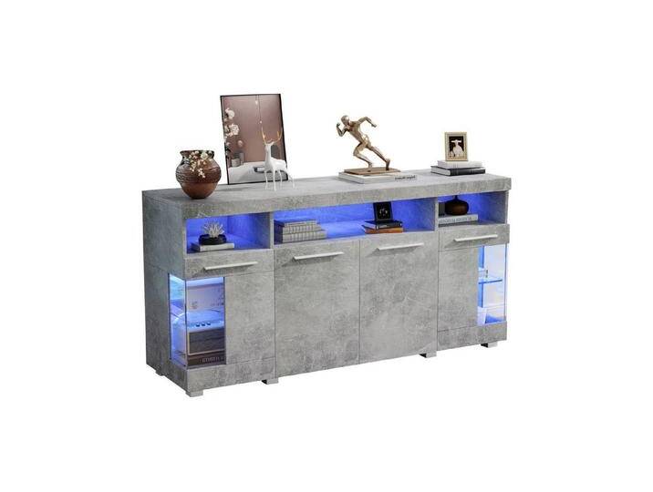 autolock Sideboard Breites Sideboard 140×40×70 cm (it LED-Beleuchtung und 3 Fächern aus gehärtetem Glas), Kommode für Wohnzimmer und Schlafzimmer von autolock