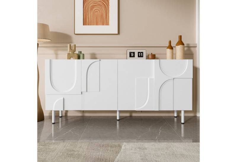autolock Sideboard Buffet Geometrischer Designer Sideboard mit Unregelmäßigen Kurven (160x38,5x70 cm), Modernes Weißes Möbel schrank mit Viel Stauraum für Esszimmer von autolock