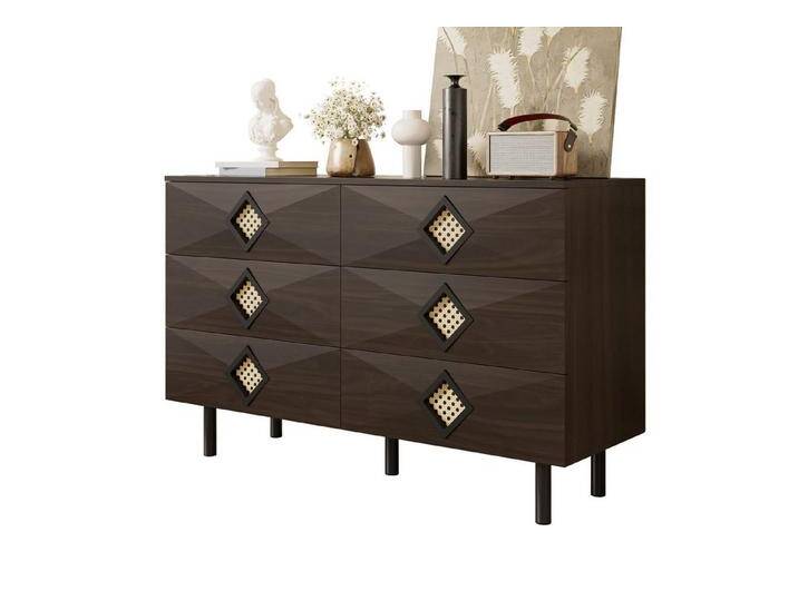 autolock Sideboard Eleganter 6-Schubladen Schminktisch mit Rattan-Griff,für Schlafzimmer, Kommode,Praktischer Stauraum+Stabilität von autolock