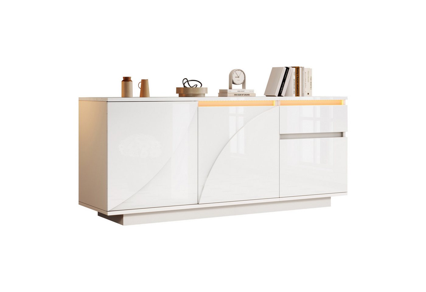 autolock Sideboard Hochglanz Kommode Seitenschrank mit LED & stellbaren Einlegeböden (140*40*60 m), Esszimmer Anrichte Küchenschrank Aufbewahrungsschrank von autolock
