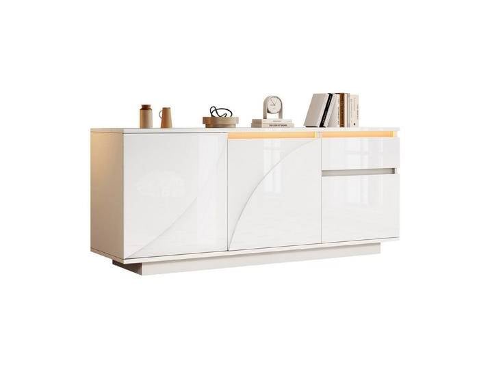 autolock Sideboard Hochglanz Kommode Seitenschrank mit LED & stellbaren Einlegeböden (140*40*60 m) von autolock