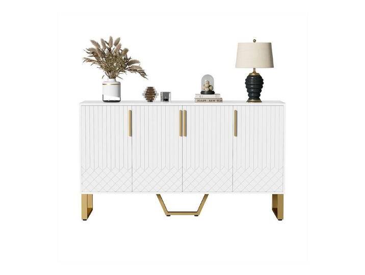 autolock Sideboard Hochglanz-Sideboard,Anrichte 4 Türen, Metallgriffe und -beine, geometrisches Design in Weiß, 140L*40B*80H autolock Sideboard Hochglanz-Sideboard,Anrichte 4 Türen, Metallgriffe und -beine, geometrisches Design in Weiß, 140L*40B*80H von autolock
