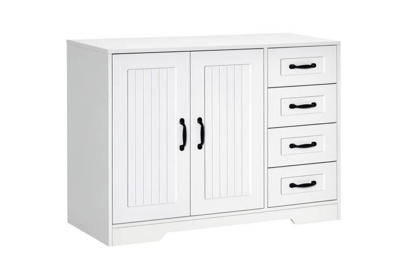 autolock Sideboard Kommode Anrichte, Modernstil, 4 Schubladen, 1 Schrank, Weiß (105 x 40 x 76 cm), Küchenschrank Aufbewahrungsschrank von autolock