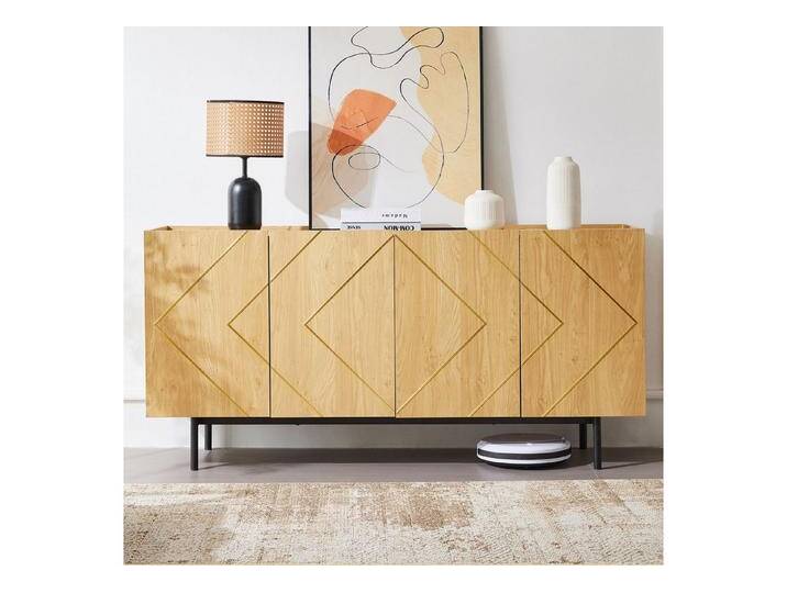 autolock Sideboard Kommode Buffet Standschrank Naturholz mit 4 Türen und Metall-Inlay (160×40×78 cm) von autolock