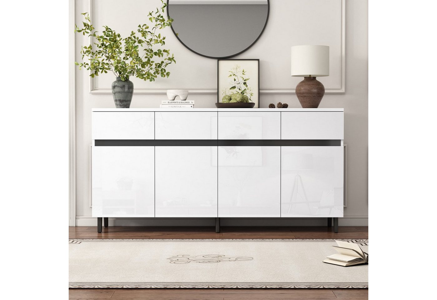 autolock Sideboard Kommode Hochglanz mit höhenverstellbaren Regalböden (160*40*68 cm), Eckschränke, Schränke für das Schlafzimmer Wohnzimmer, weiß von autolock