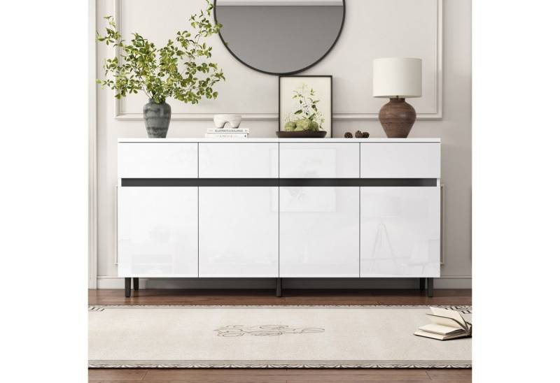 autolock Sideboard Kommode Hochglanz mit höhenverstellbaren Regalböden (160*40*68 cm), Eckschränke, Schränke für das Schlafzimmer Wohnzimmer, weiß von autolock
