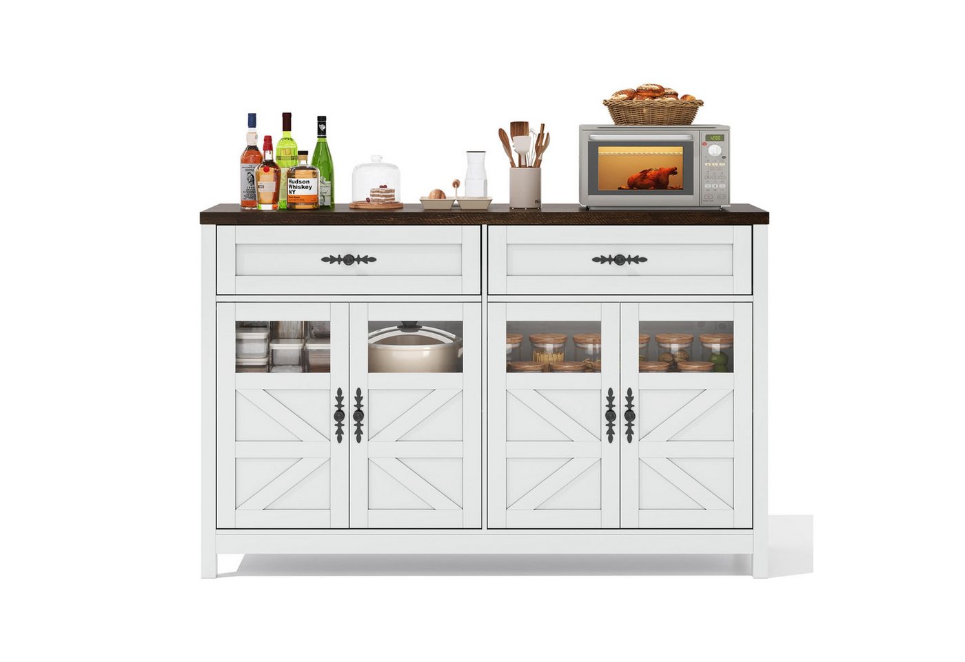 autolock Sideboard Kommode Küchenschrank Buffetschrank mit 4 Türen 2 Schubladen (Kaffeebar Breite 140 cm), Küchenschrank Anrichte für Wohn- und Esszimmer von autolock