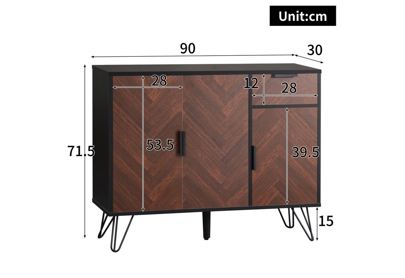 autolock Sideboard Kommode Moderner mit Schublade, höhenverstellbaren Einlegeböden (90 x 30 x 71,5 cm), Esszimmer Anrichte Sideboard Küchenschrank Aufbewahrungsschrank von autolock