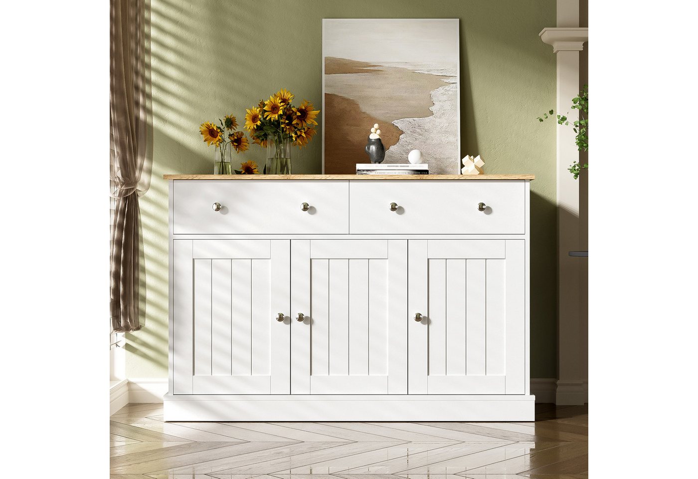 autolock Sideboard Kommode Wohnzimmerschrank mit gravierter Textur Breite 120 cm (120 x 36 x 80,5 cm 2 Schubladen 3 Türen), Sideboard für Wohnzimmer und Schlafzimmer von autolock