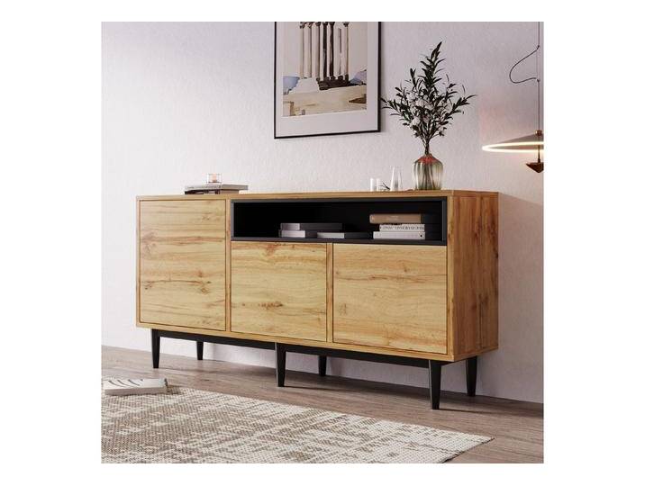 autolock Sideboard Kommode aus Holzmit 3 Türen und verstellbare Regalen 160 x 35 x 76 cm, Anrichte Küchenschrank für Wohn- und Schlafzimmer, Esszimmer von autolock